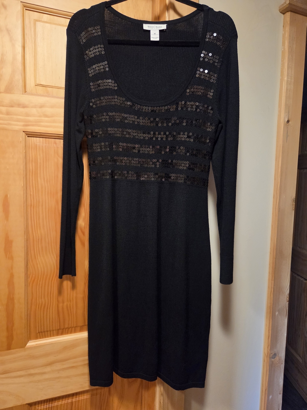White House Black Market Black Long Sleeve Sequin Scoop Dress